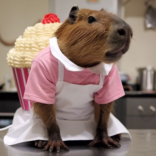 A Capybara dressed as a Cupcake
